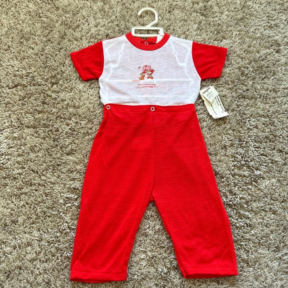 Vintage 1980s Strawberry Shortcake 2pc Set 12M Deadstock Single Stitch Red White